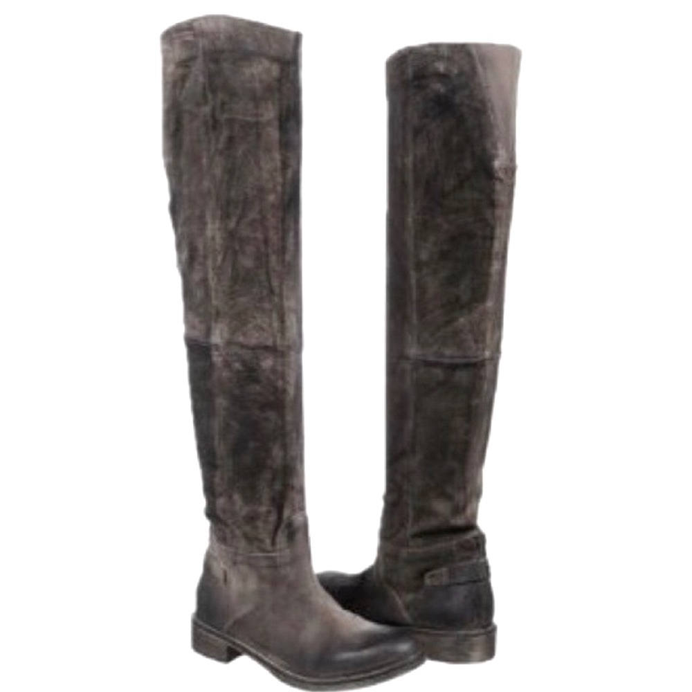 ANTHROPOLOGIE Boots BOUTIQUE 9 NICHOLA Tall Gray Brown Suede Leather Sizes 8